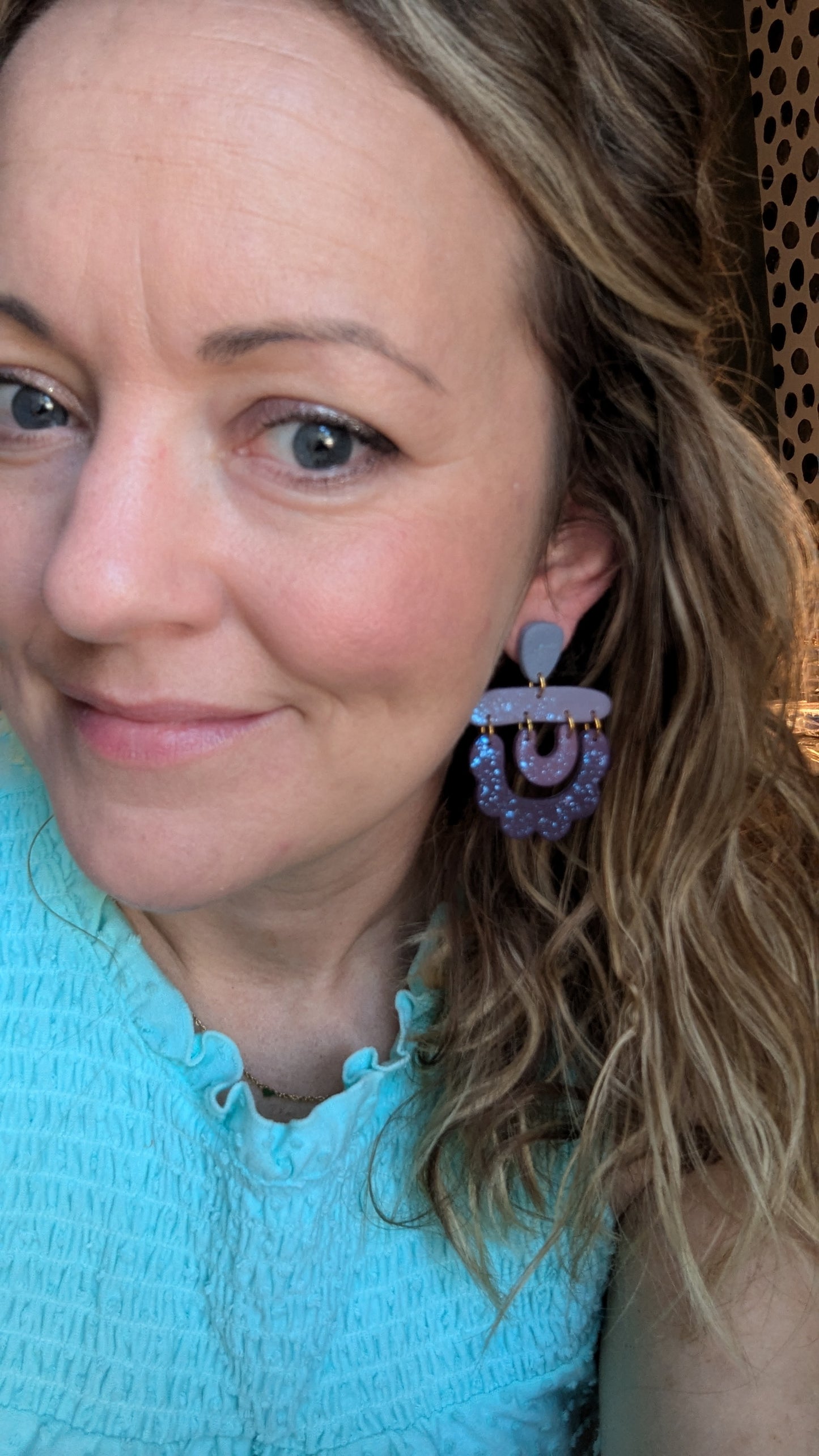 Bright silver or ombre purple boho statement earrings / dressy earrings / Lightweight Polymer earrings