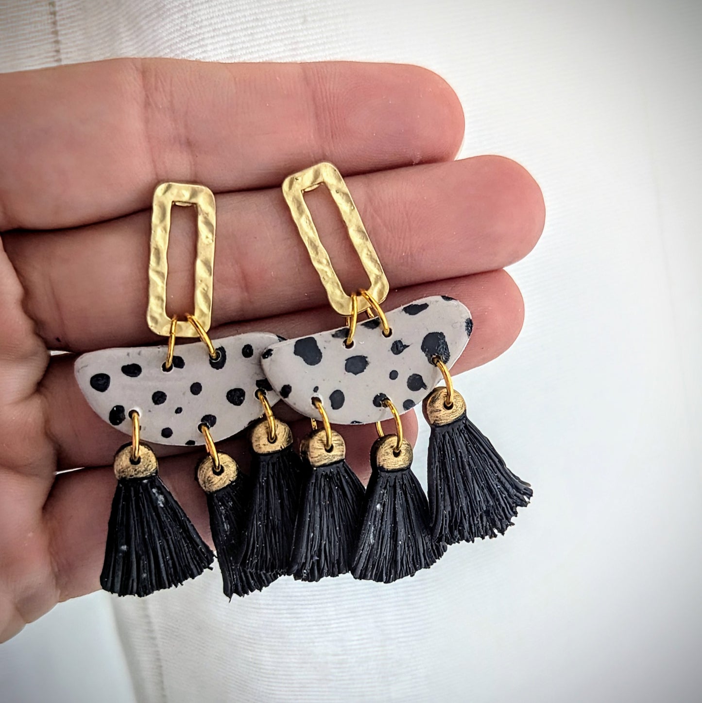 Black and tan leopard spot tassel Dangle