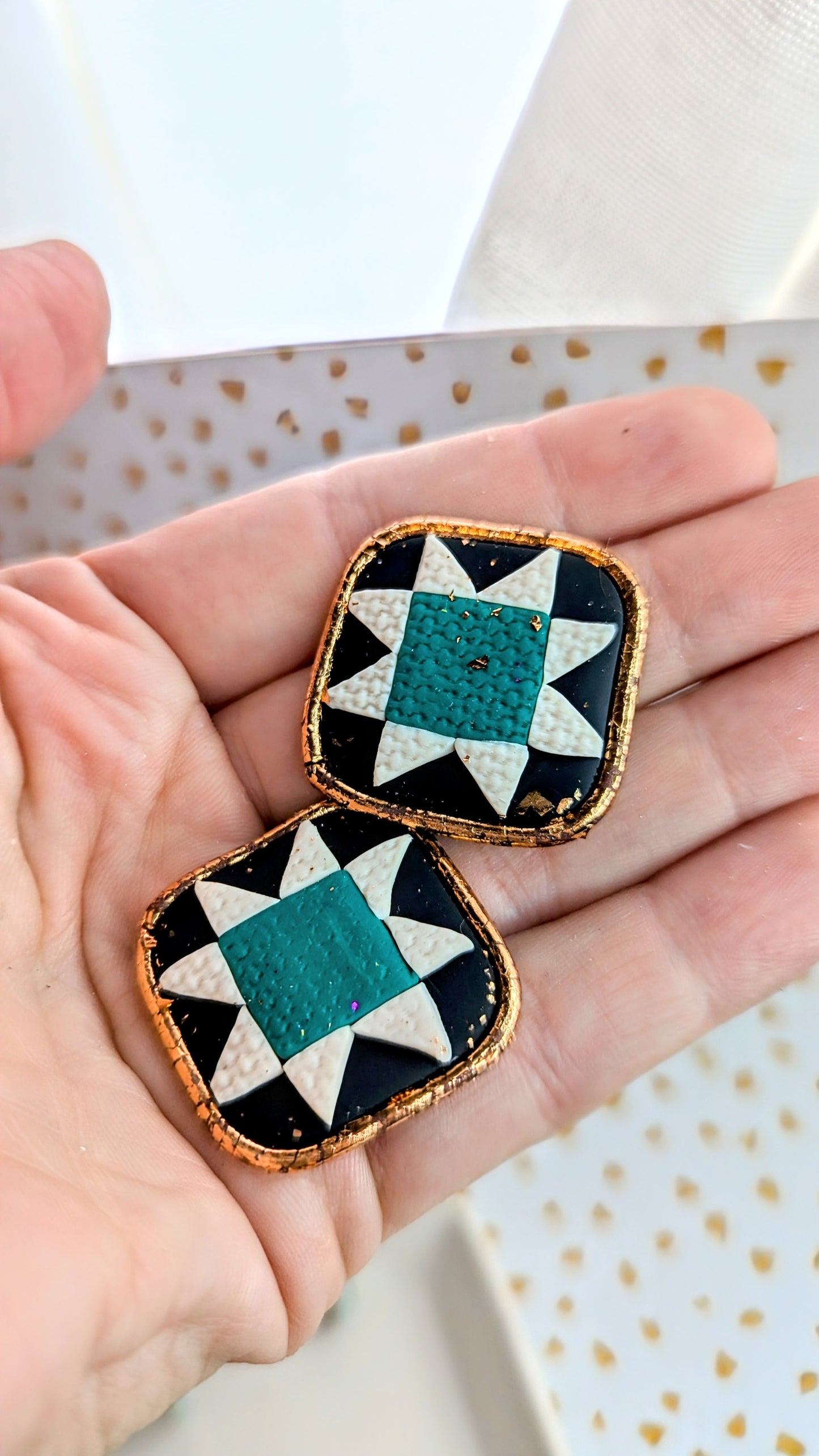 Colorful quilt squares statement Studs or optional dangle earrings