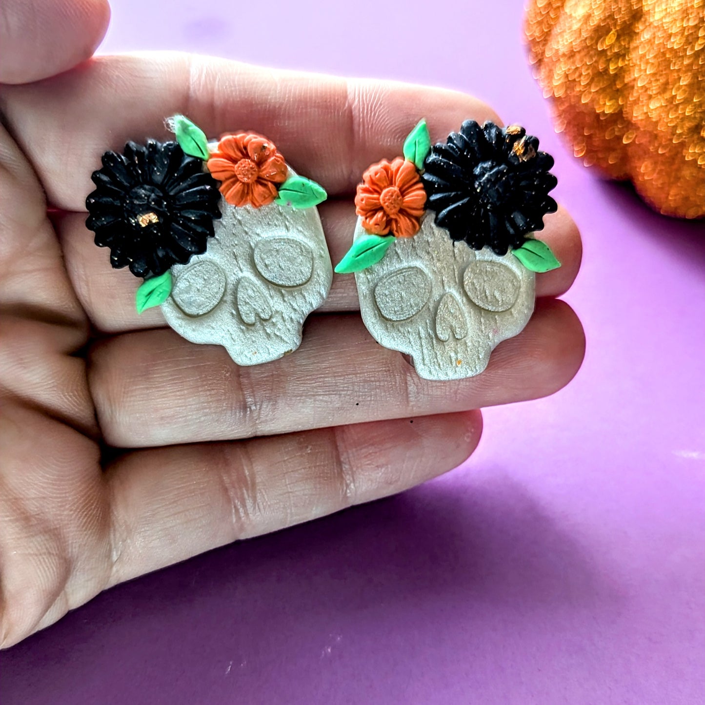 Floral Sugar Skulls Studs - 1.5"