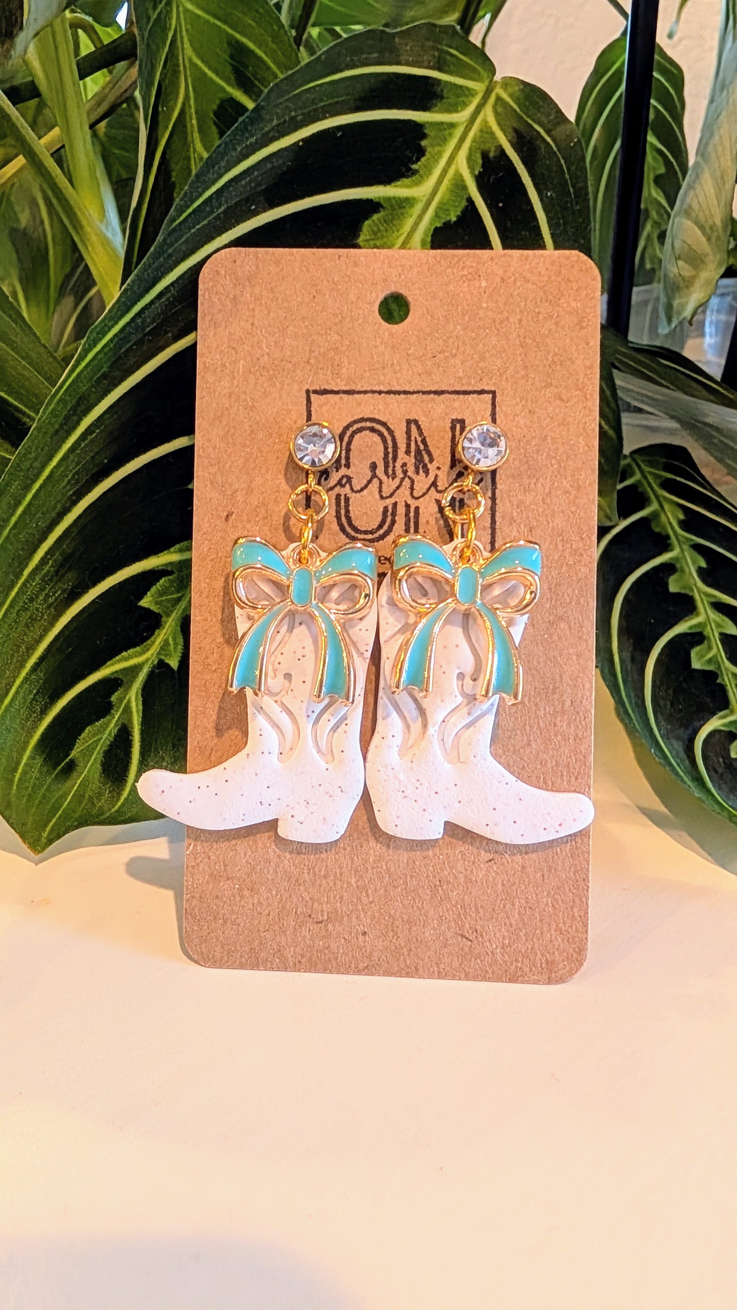 Polymer clay boots and bows dangle earrings