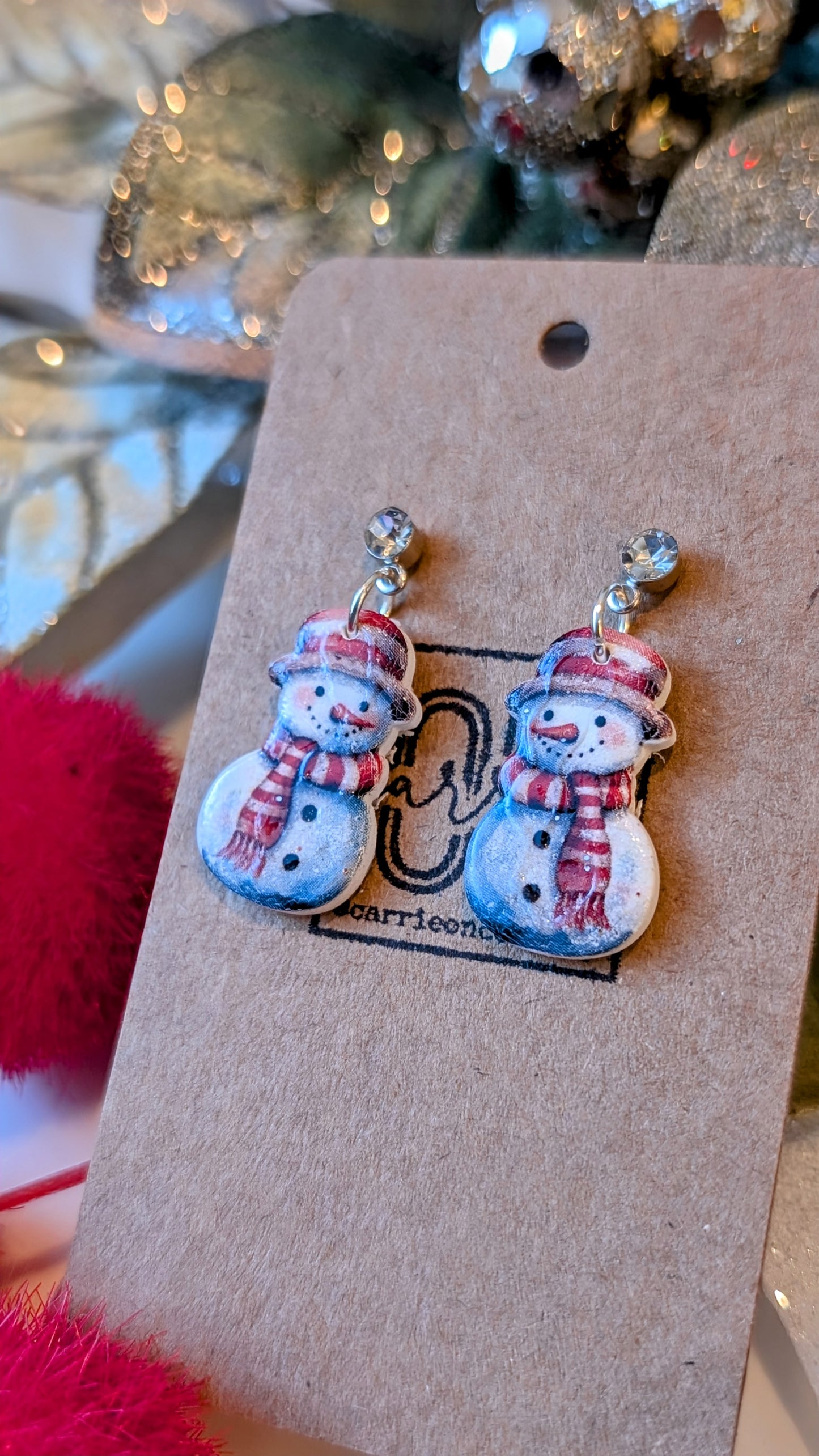 Christmas Snowman polymer clay statement dangle earrings