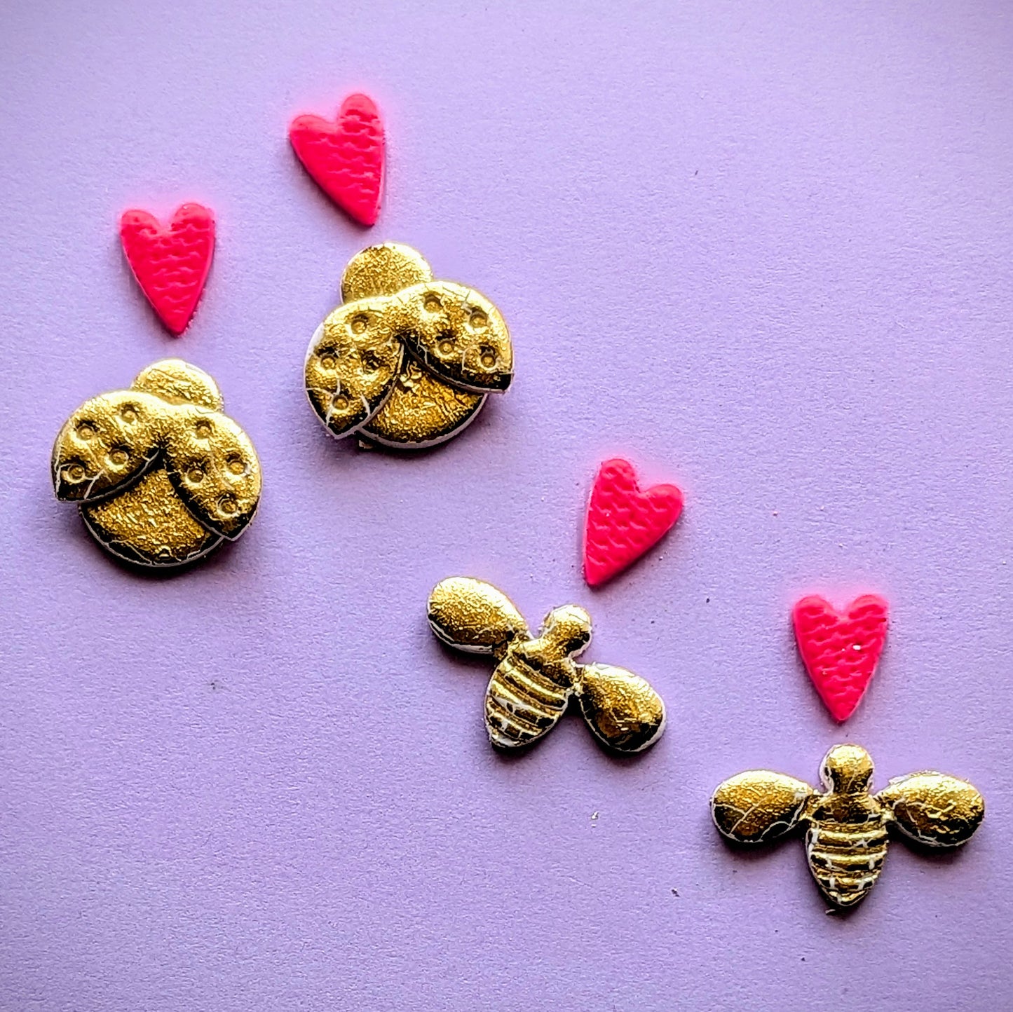 Love Bugs Pink and Gold Dangle s / Valentine's earrings / hypoallergenic stainless steel posts