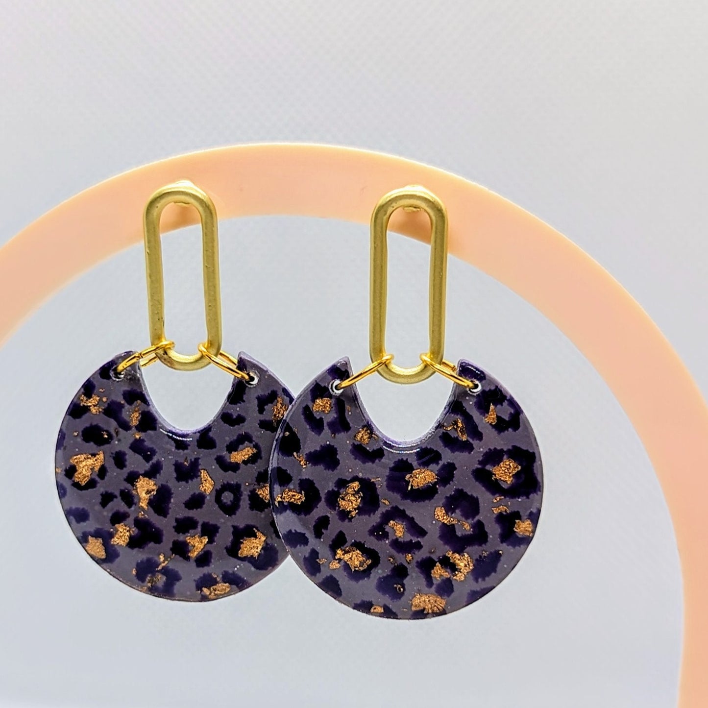 Purple & Gold Leopard Print Earrings / Statement / Cheetah jewelry / Lightweight Polymer earrings / LSU Gameday Earrings