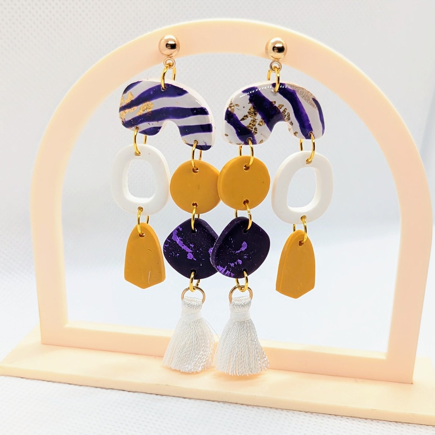 Purple & Gold Tiger Print Earrings / Statement / jewelry / Lightweight Polymer earrings / LSU Gameday Earrings / CRU