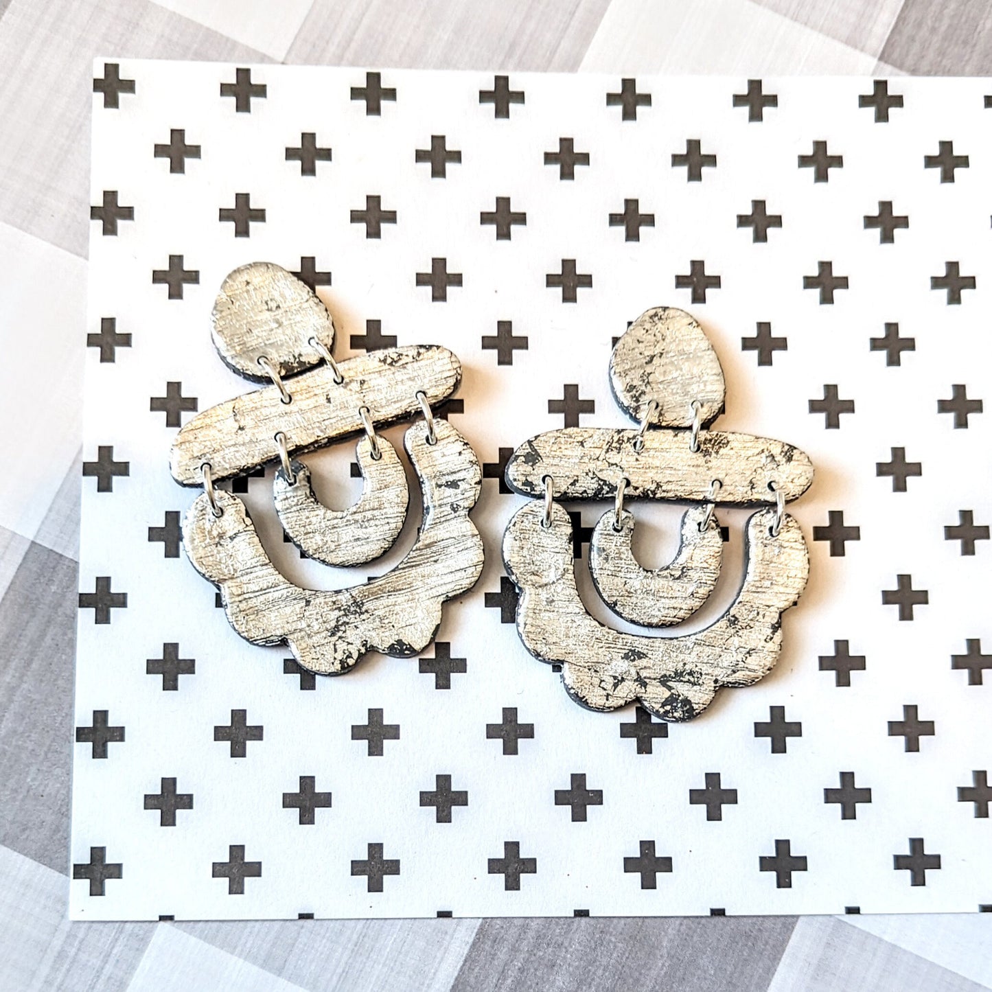 Bright silver or ombre purple boho statement earrings / dressy earrings / Lightweight Polymer earrings