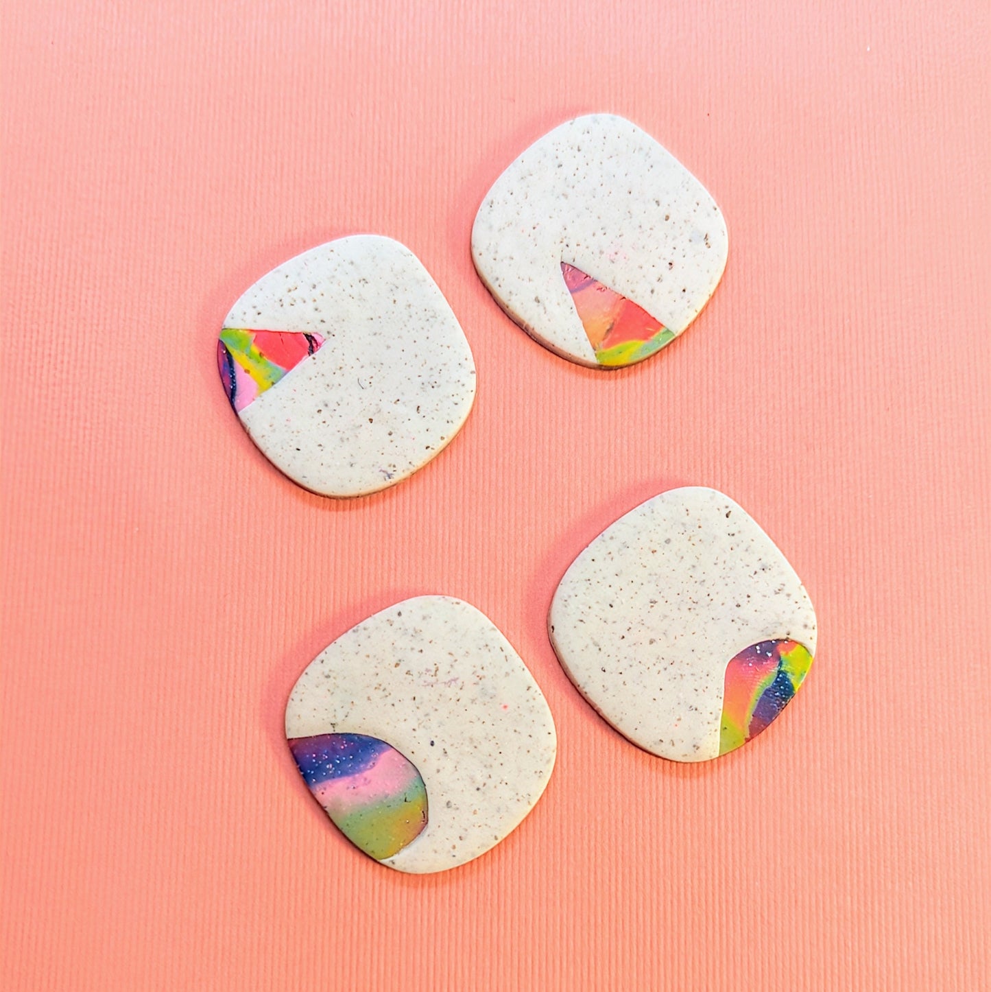Peek-a-boo rainbow colored granite studs / organic shapes / multicolor sliver / Polymer Clay / color pop / boho / Gifts under 15