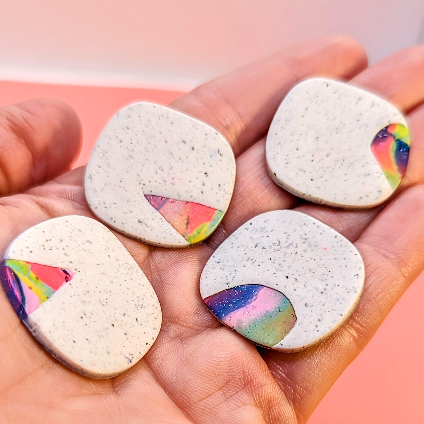 Peek-a-boo rainbow colored granite studs / organic shapes / multicolor sliver / Polymer Clay / color pop / boho / Gifts under 15