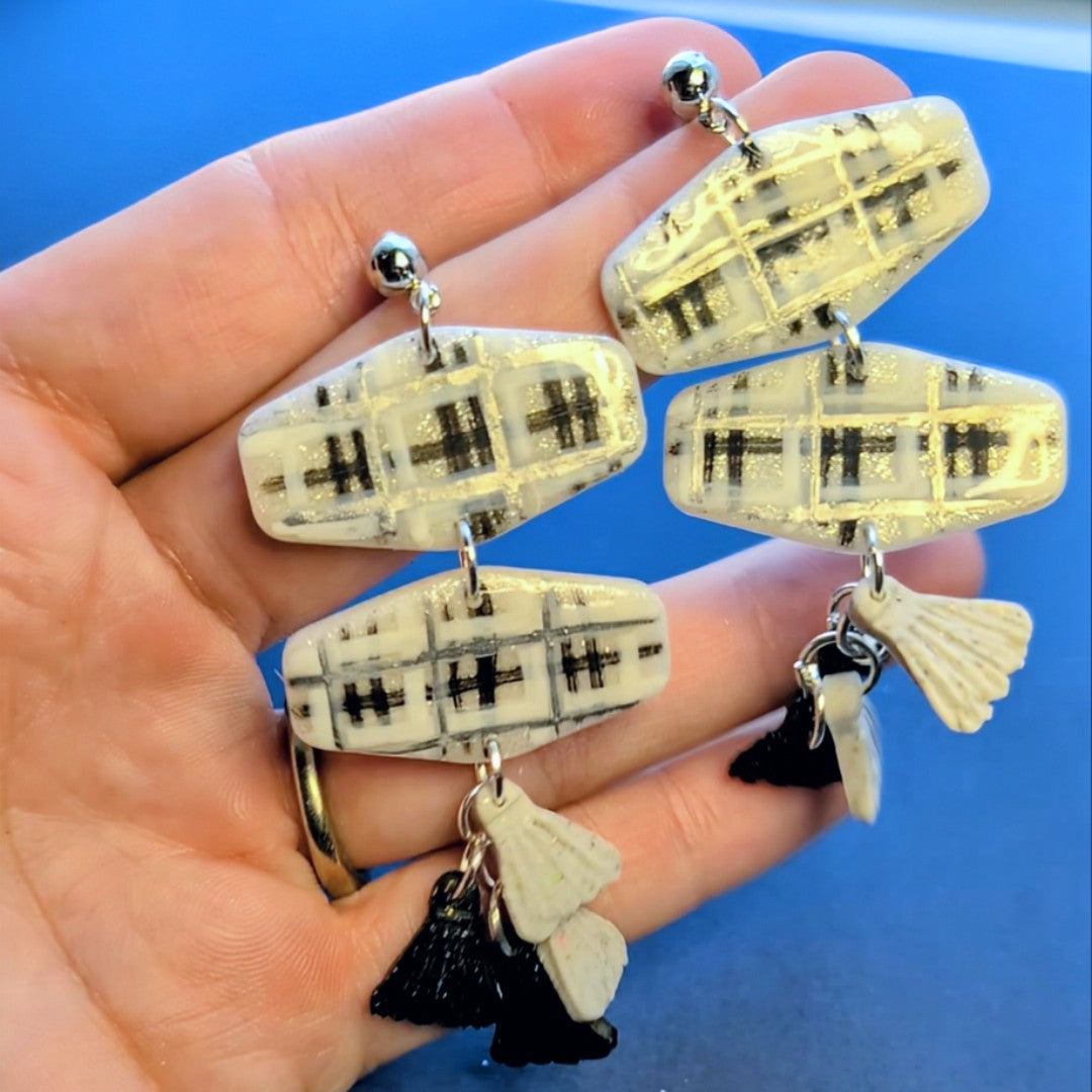 Black, White & Silver Plaid Dangles