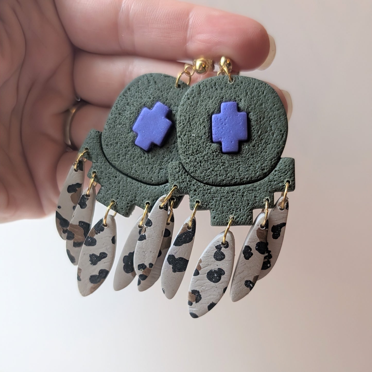 Army Green and Blue leopard earrings