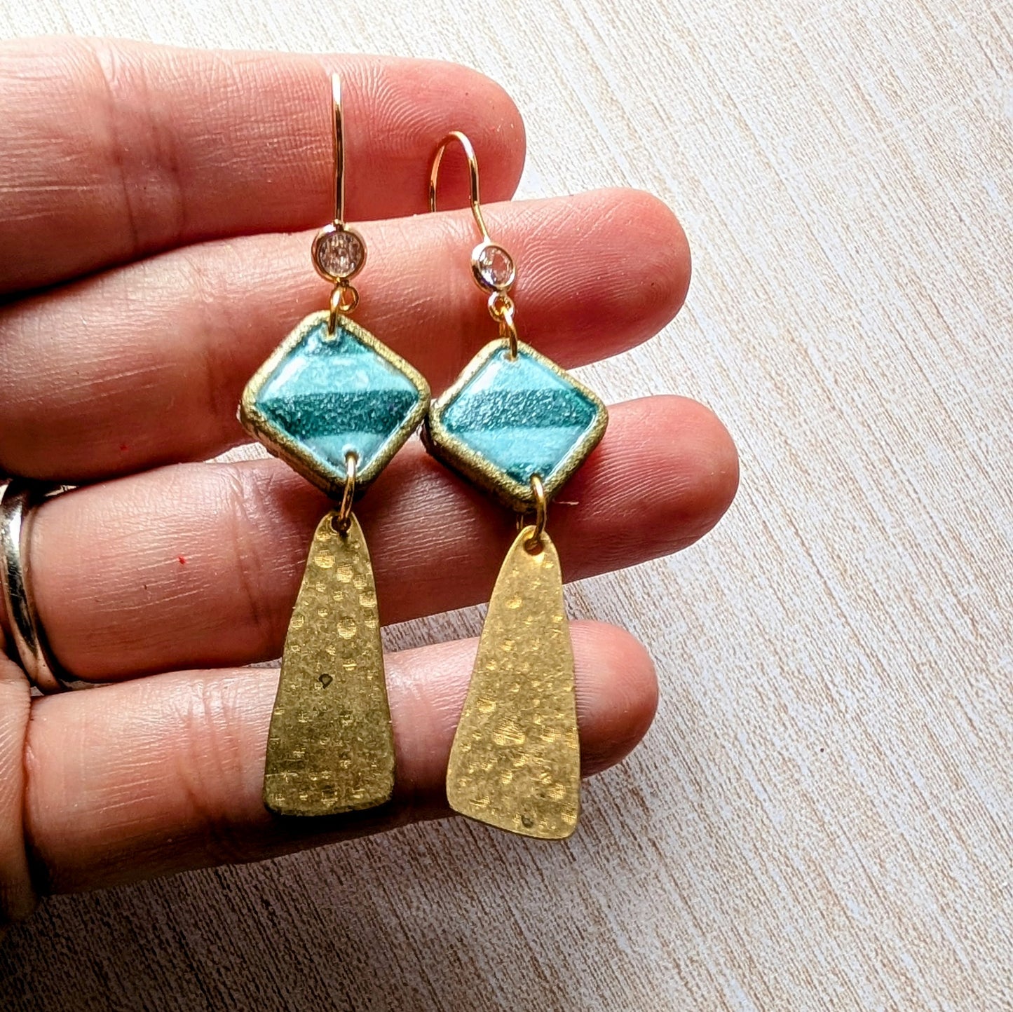 Summer Stripe Brass Dangle Earrings