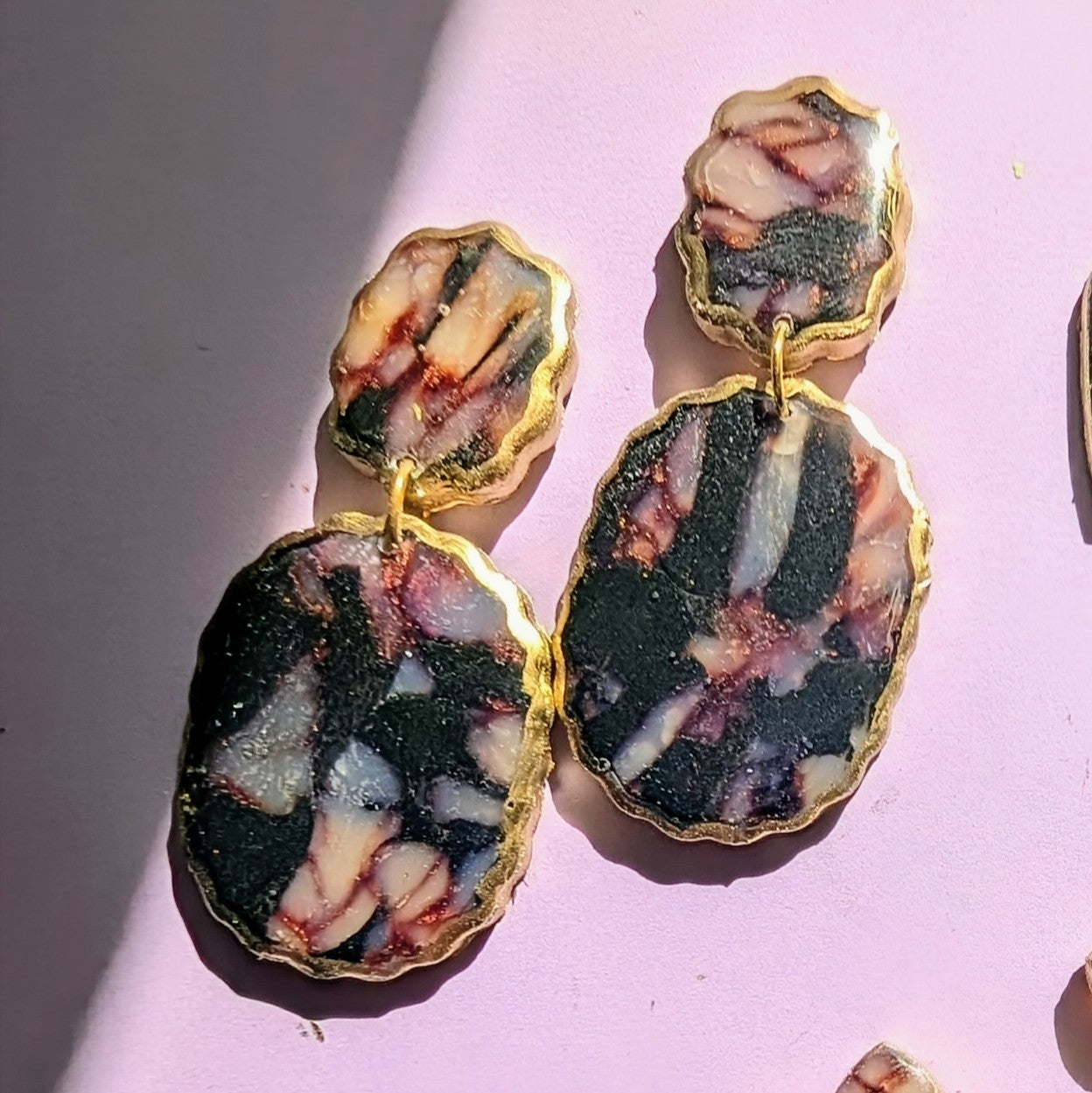 Gold-Rimmed Tortoise Shell Scallop Dangles