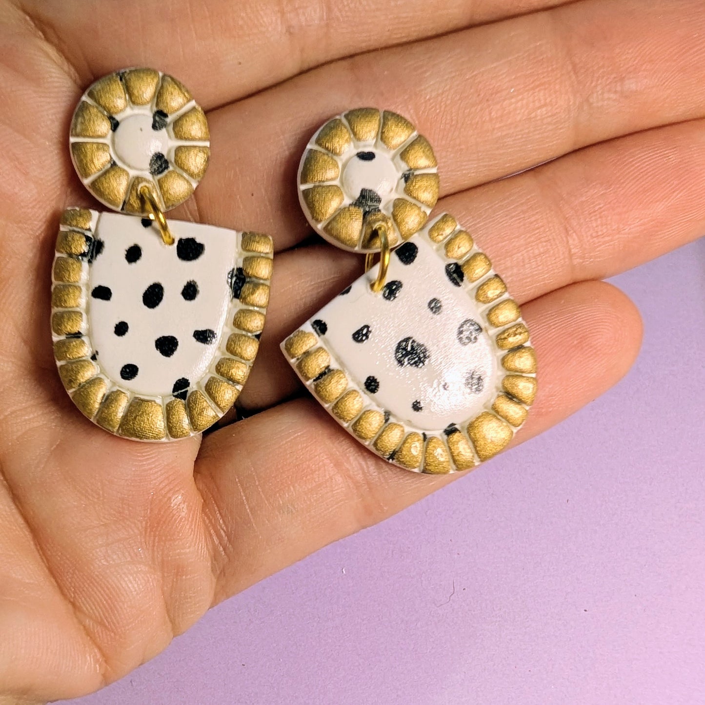Black Dot and Gold dangle earrings