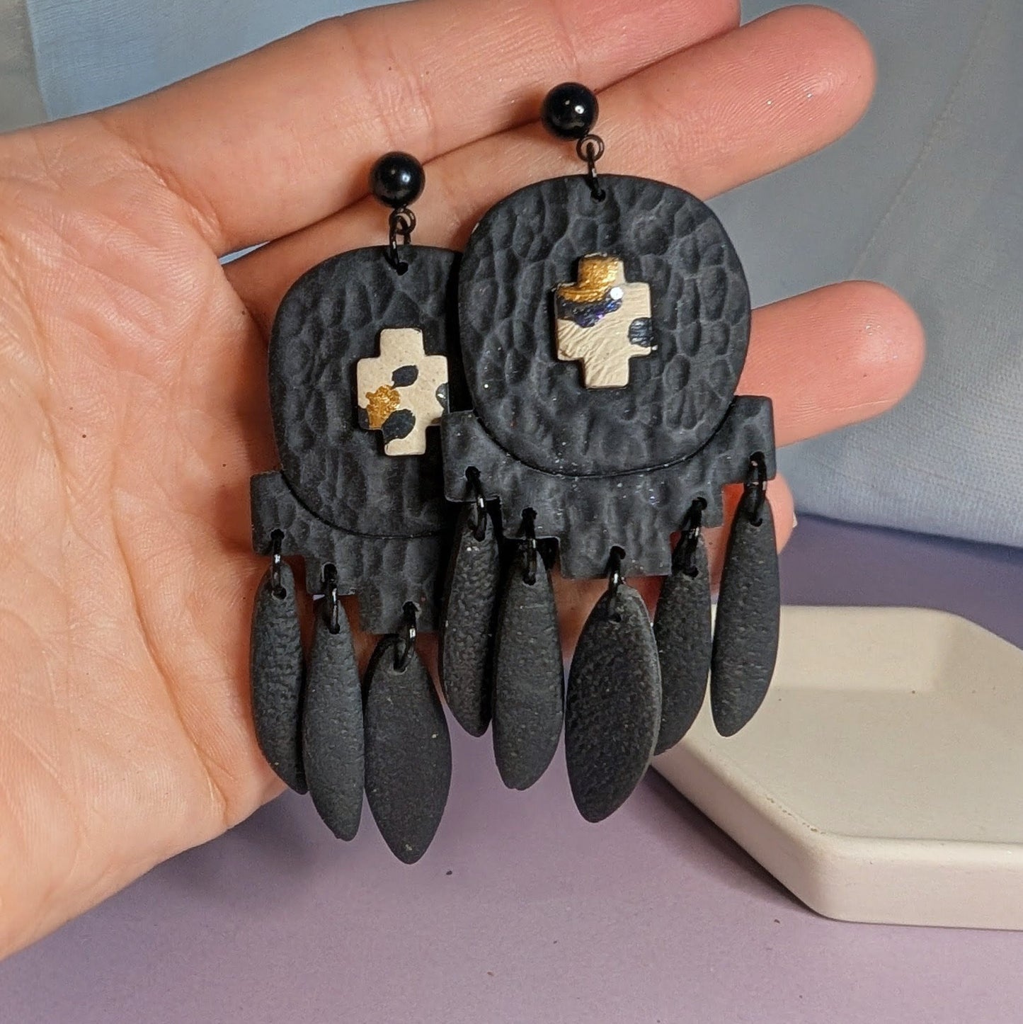 Black and leopard statement earrings