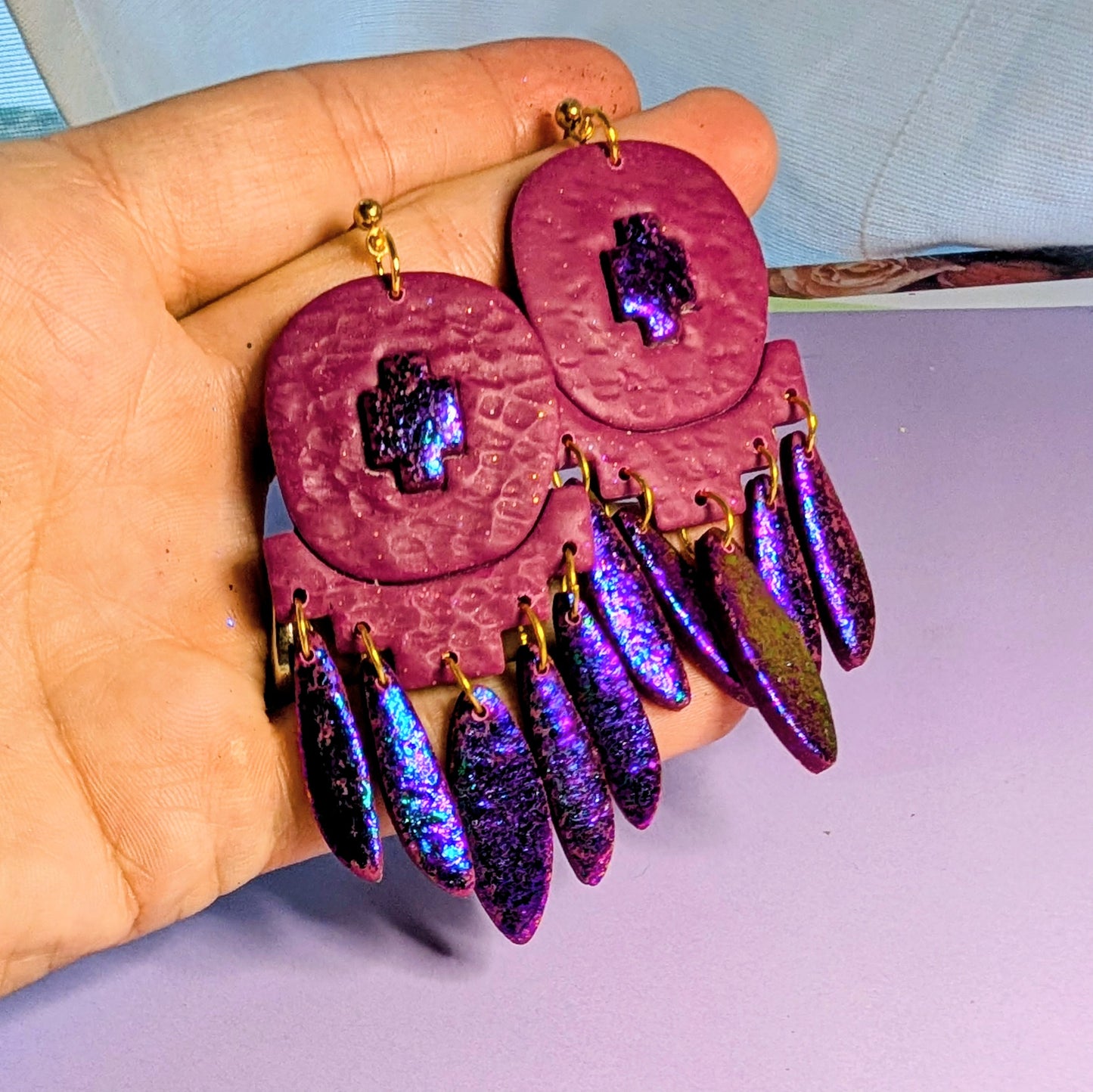 Mulberry and glitter earrings