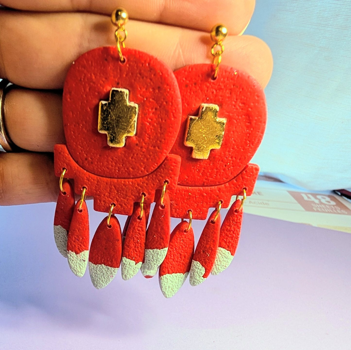 Red and aqua dip statement earrings