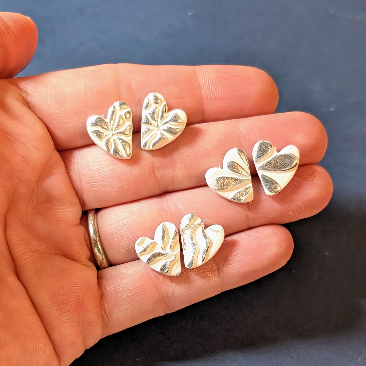 White and Silver Matisse Heart Studs