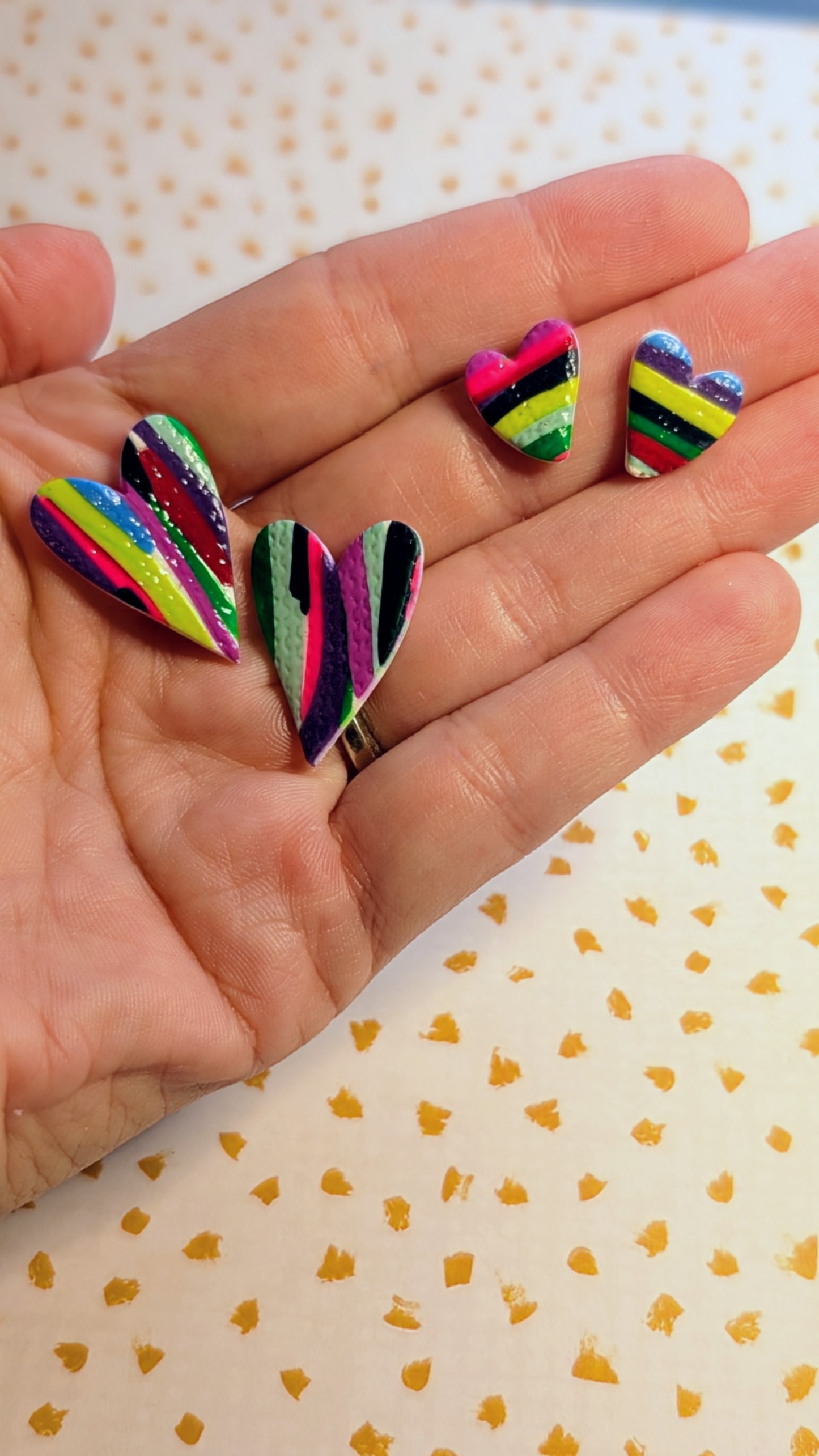 Rainbow Stripe Heart Studs