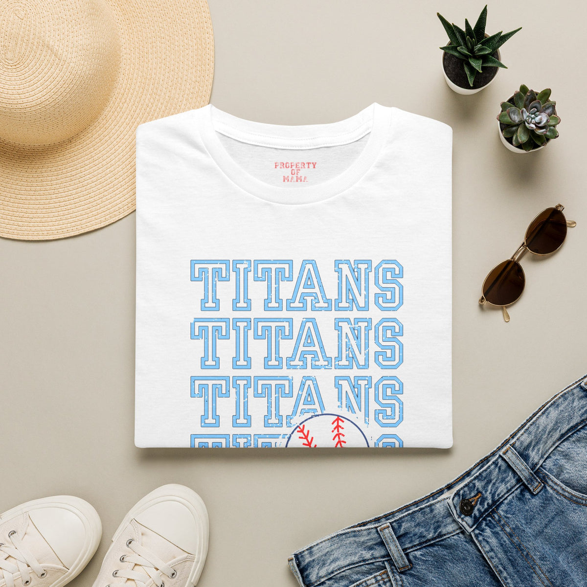 Titans Softball Tee — Repeated Logo Graphic Baseball T-Shirt