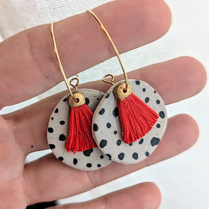 Leopard Spot with Burnt Orange or Red Tassel Earrings