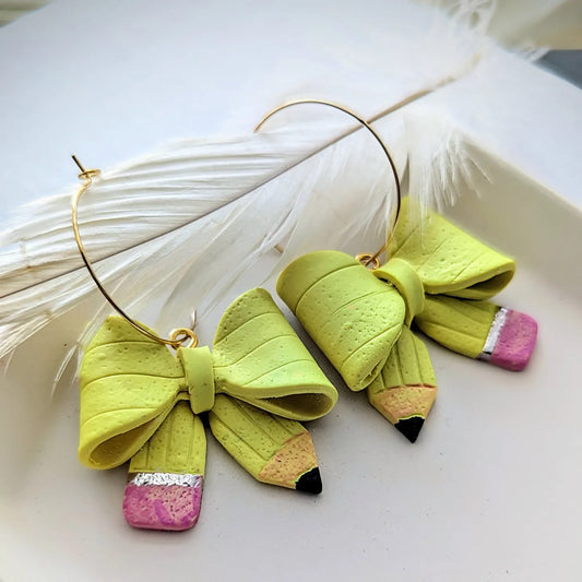 Pencil bow hoop earrings