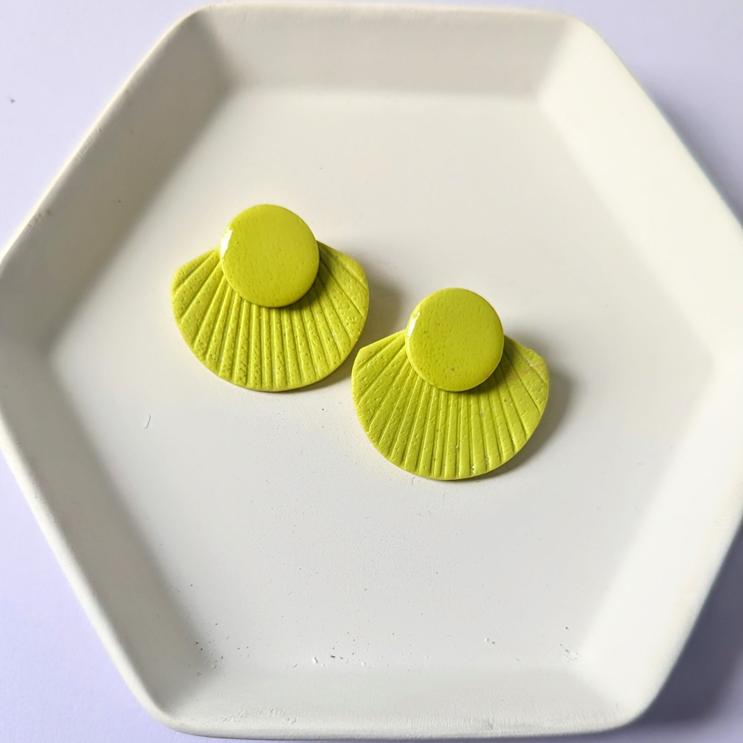 Fan studs / camo statement studs / Bright yellow / lightweight earrings