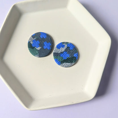 Positively royal statement studs / camo statement studs / Blue and camo / lightweight earrings