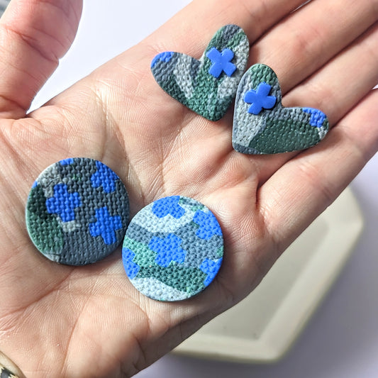 Positively royal statement studs / camo statement studs / Blue and camo / lightweight earrings