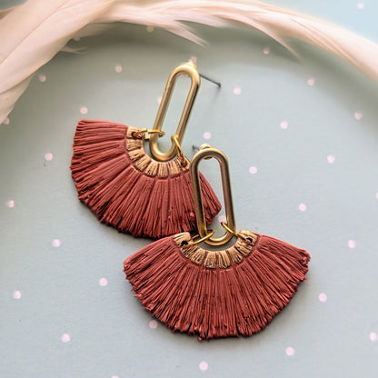 Burnt Orange Boho Macrame style polymer clay earrings / Texas GameDay / Lightweight Polymer earrings