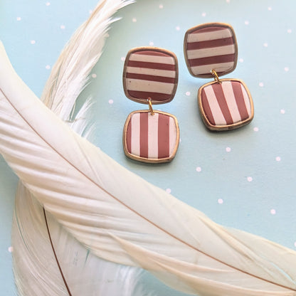 Burnt Orange and White Striped Dangles or Studs/Texas GameDay/Preppy/Polymer earrings