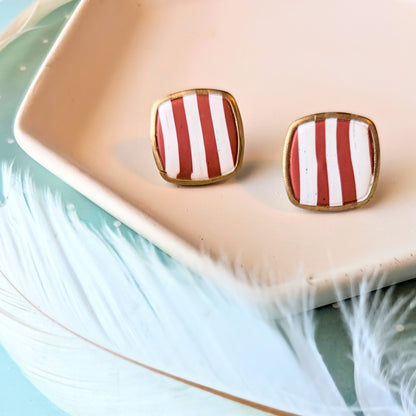 Burnt Orange and White Striped Dangles or Studs/Texas GameDay/Preppy/Polymer earrings