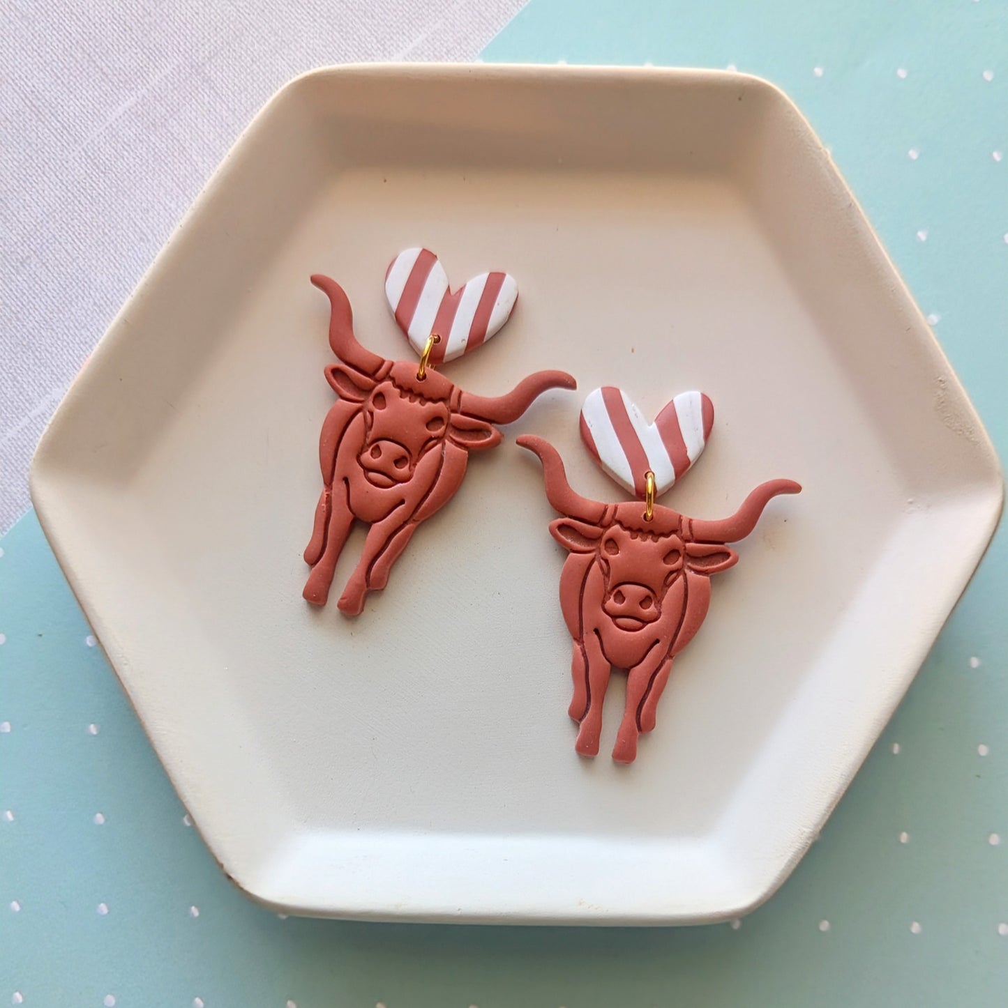 Heart and Longhorn dangle earrings