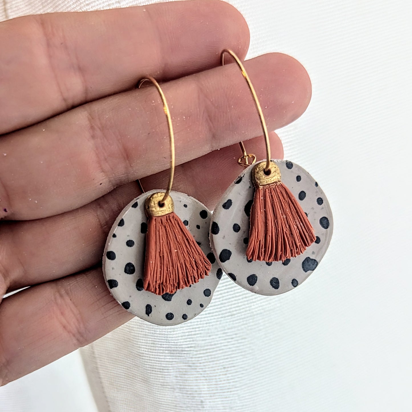 Leopard Spot with Burnt Orange or Red Tassel Earrings