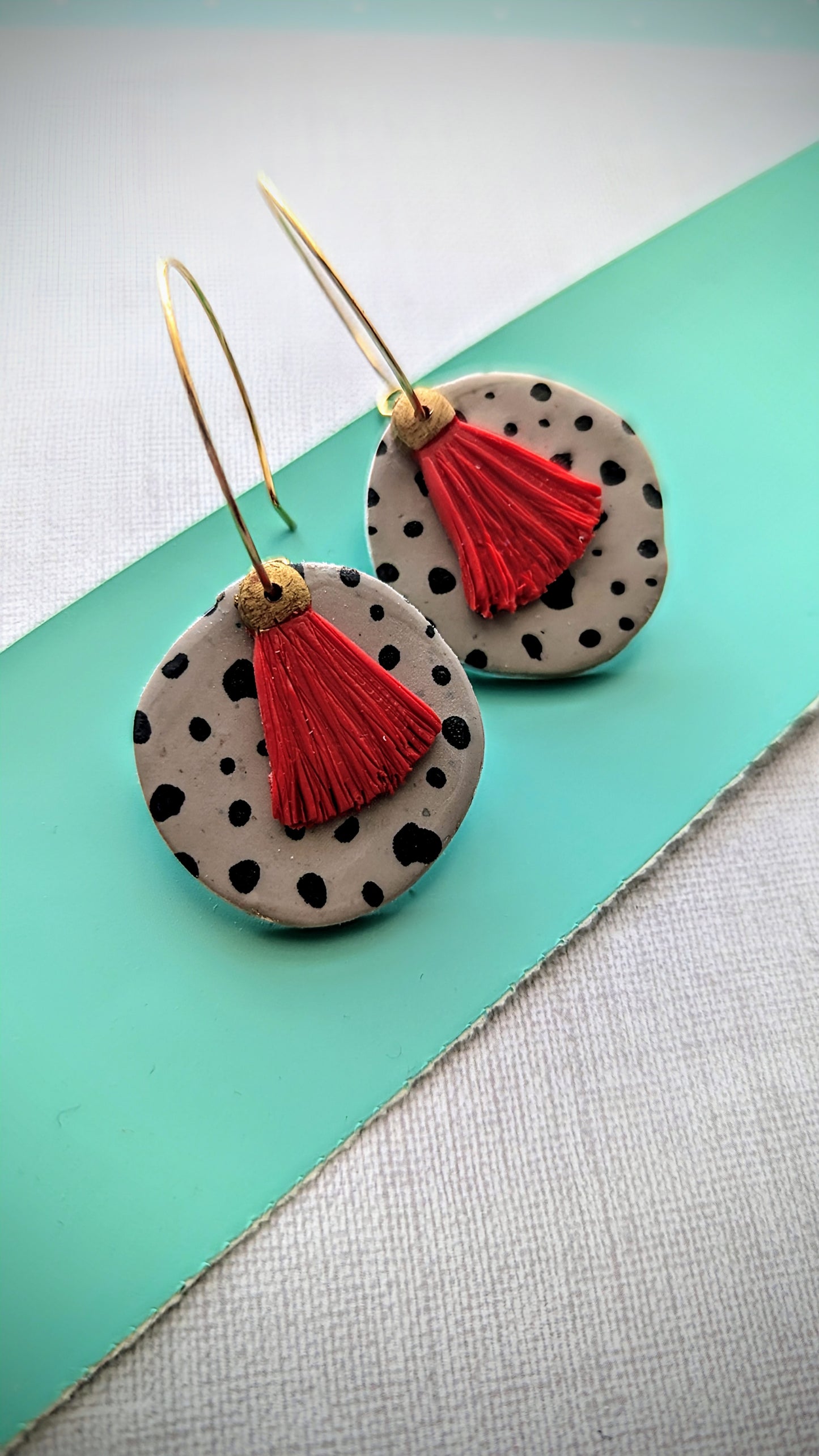 Leopard Spot with Burnt Orange or Red Tassel Earrings