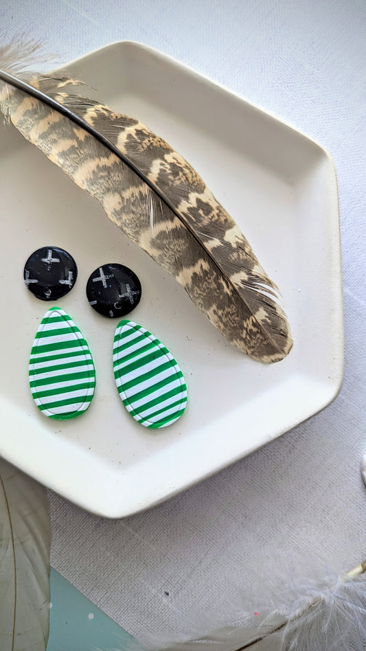 Positive Vibes Green and White Stripe Earrings