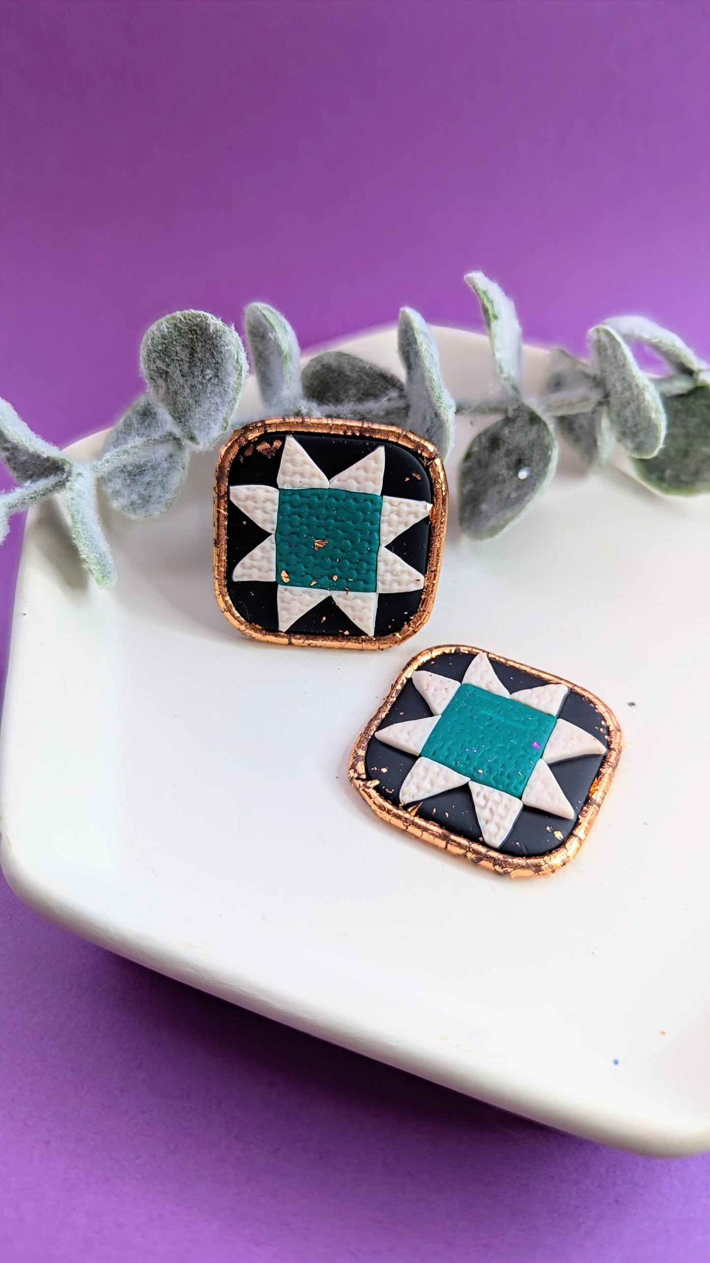 Colorful quilt squares statement Studs or optional dangle earrings