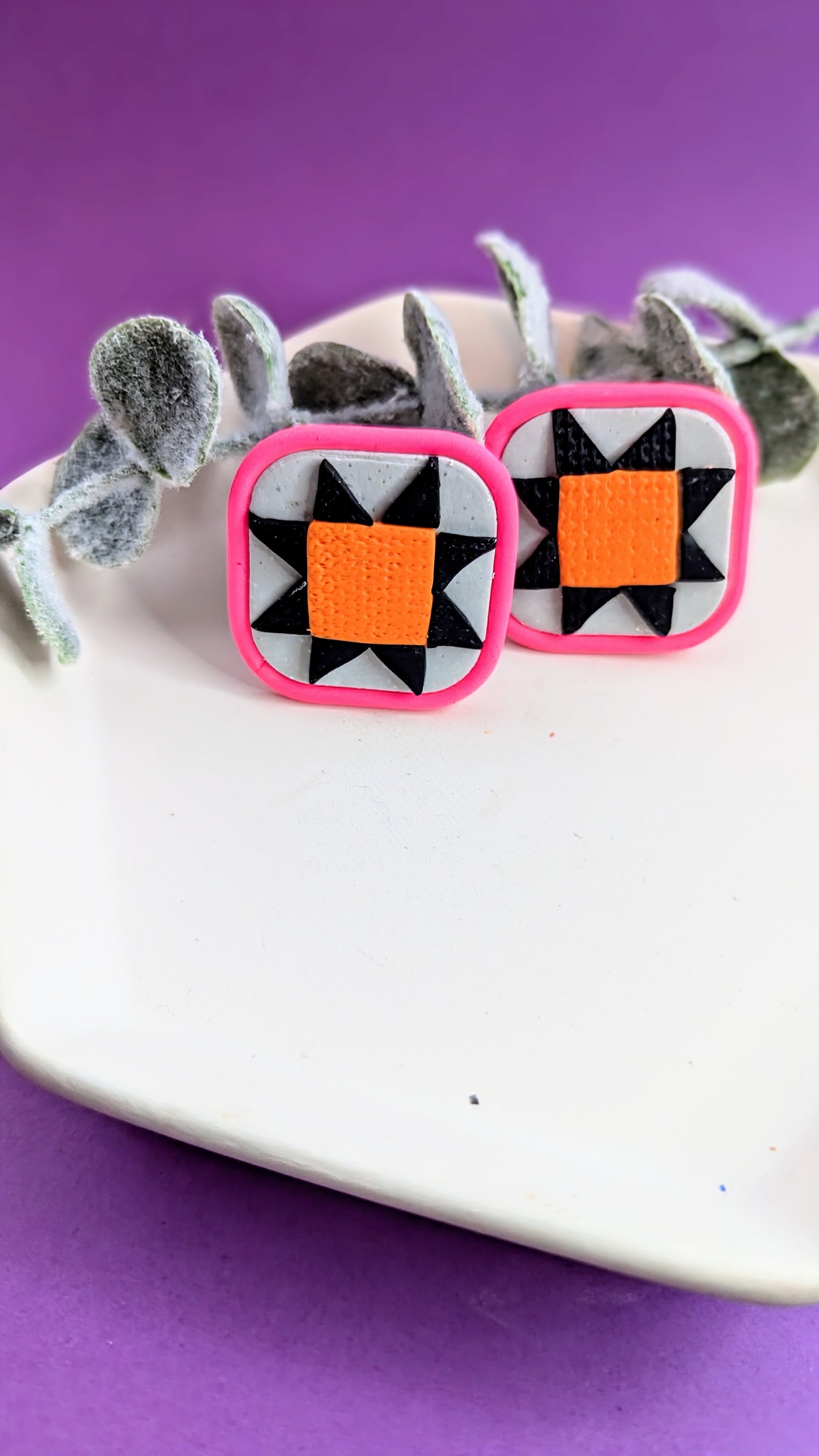 Colorful quilt squares statement Studs or optional dangle earrings