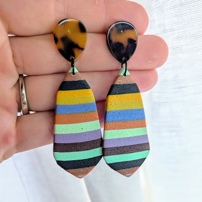 Fall striped dangles with acrylic tortoise shell studs