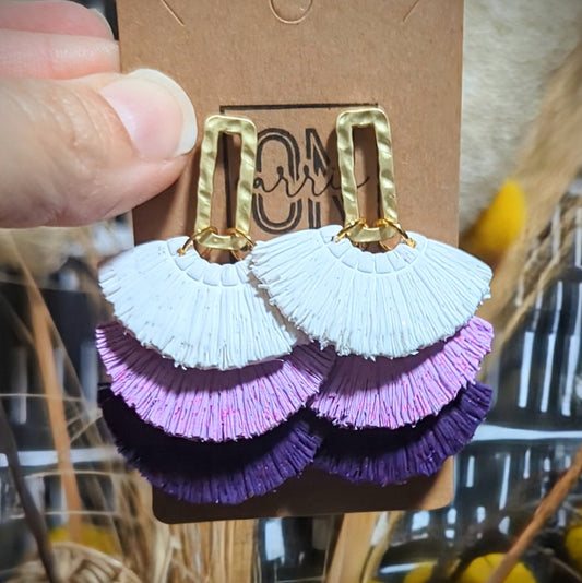 Purple ombre tiered Macrame style polymer clay Statement earrings