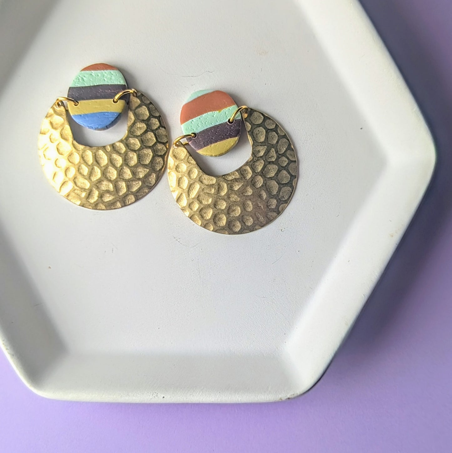 Fall striped studs with hammered brass dangles