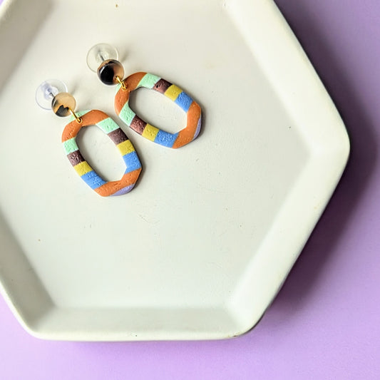 Fall striped dangles with acrylic tortoise shell studs