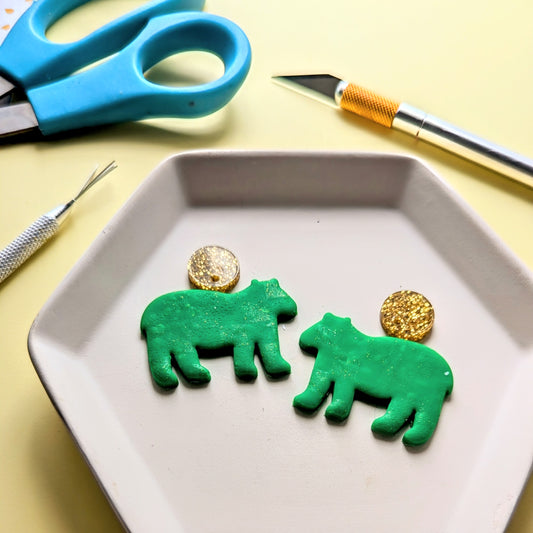 Green and Gold Bear Earrings