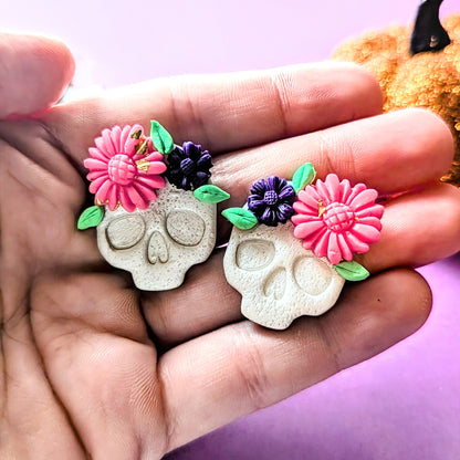 Floral Sugar Skulls Studs - 1.5"