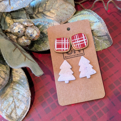 Christmas polymer clay stud earrings set