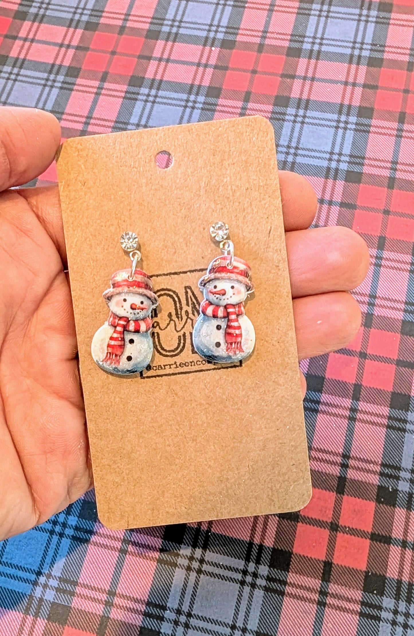 Christmas Snowman polymer clay statement dangle earrings