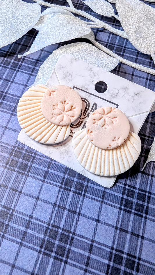 Blush and ivory Snowflake polymer clay statement stud earrings