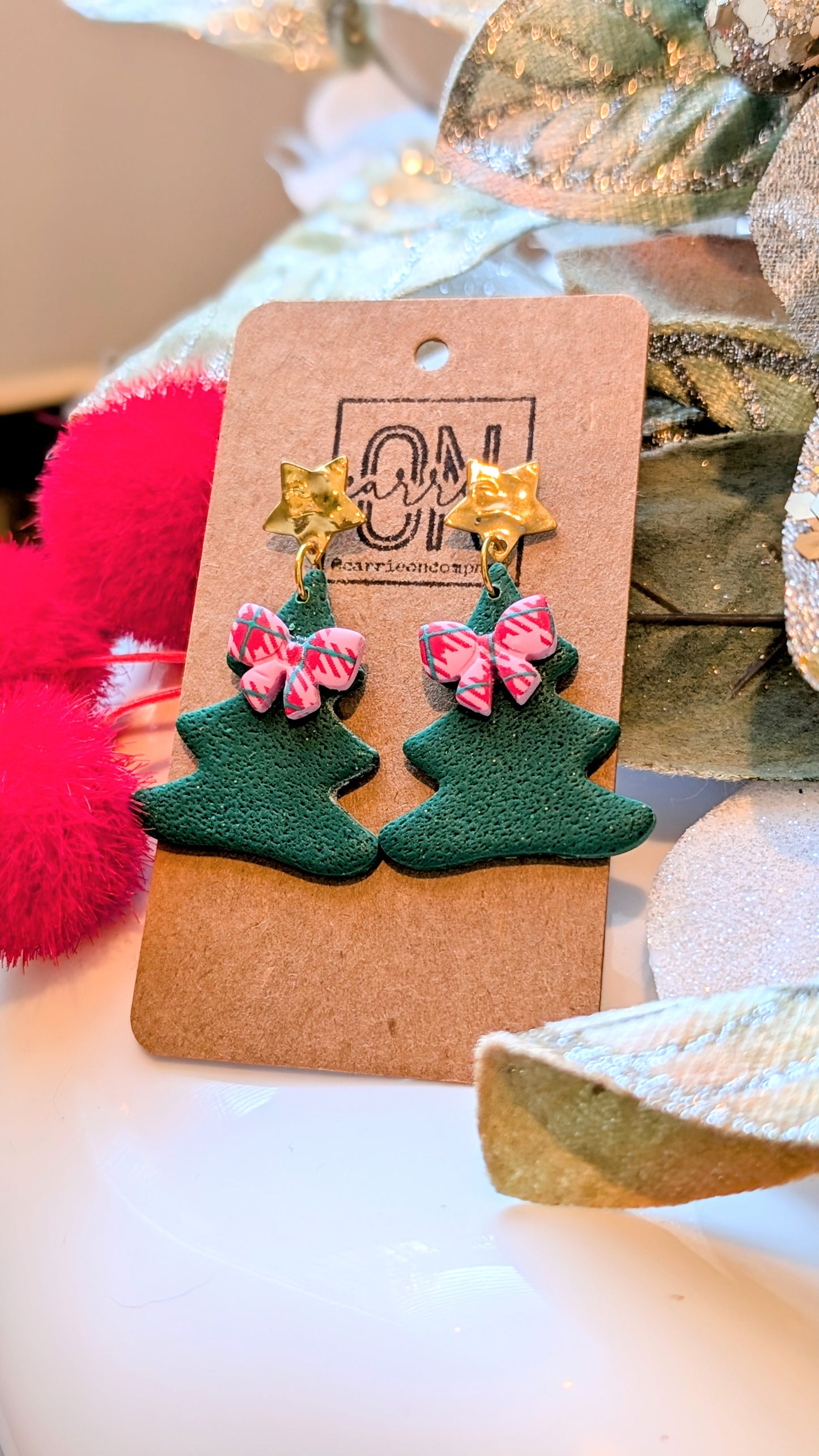 Christmas tree polymer clay statement dangle earrings