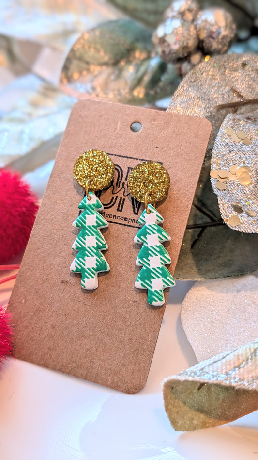 Christmas tree polymer clay statement dangle earrings