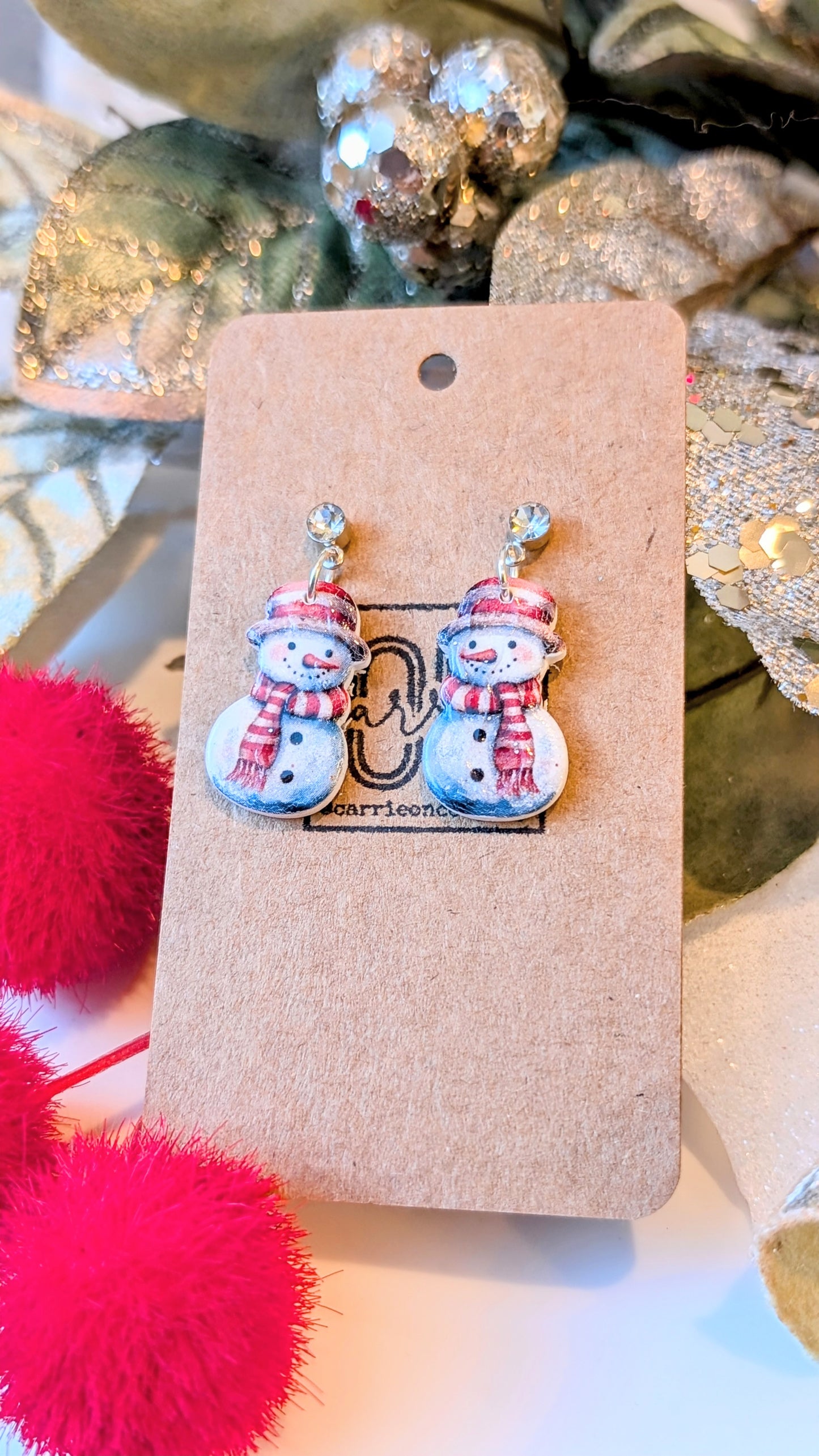 Christmas Snowman polymer clay statement dangle earrings