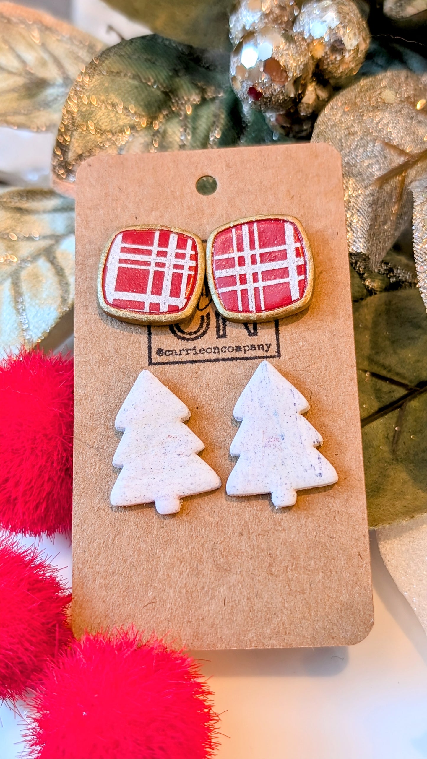 Christmas polymer clay stud earrings set